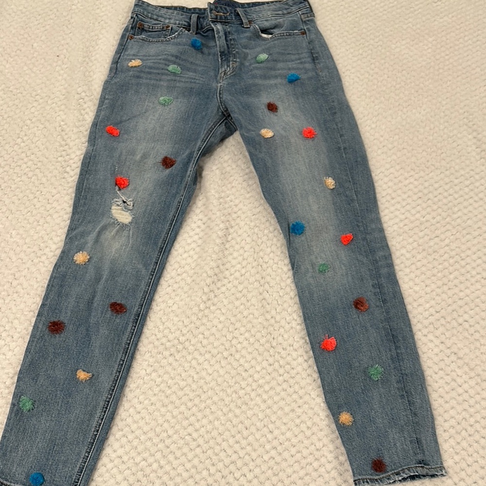 Lucky Brand Blue and Red Skinny Jeans with Playful Embroidery